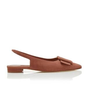 NEW MANOLO BLAHNIK women's maylura slingback flat pumps in brown suede